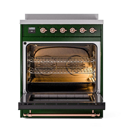 ILVE UNI304QNMPEGP Nostalgie II Noblesse 30 inch Induction Range (Solid Door, Emerald Green, Copper)