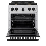 ZLINE Autograph Edition 30 in. 4.2 cu. ft. 4 Burner Gas Range with Convection Gas Oven in DuraSnow' Stainless Steel with White Matte Door and Matte Black Accents (SGRSZ-WM-30-MB)