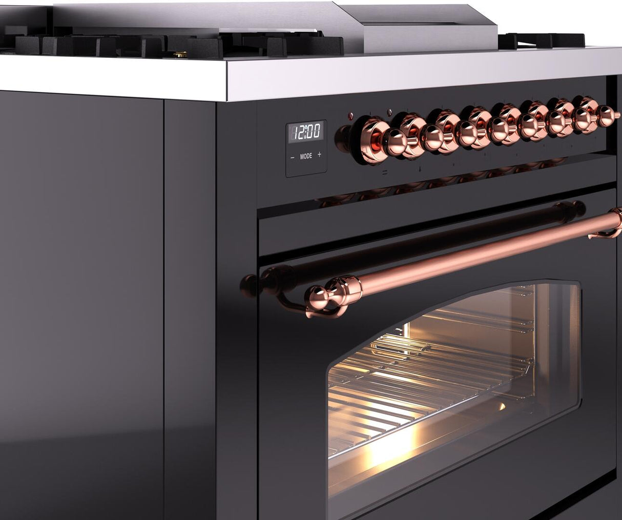 Nostalgie II 36 Inch Dual Fuel Liquid Propane Freestanding Range in Glossy Black with Copper Trim