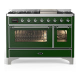 ILVE UM48FNR3EGCLP Majestic III 48 inch Dual Fuel Range with 8 Burners and Griddle, Dual Function Burner up to 25,000 BTU (Liquid Propane, Triple Glass Door, Emerald Green, Chrome)