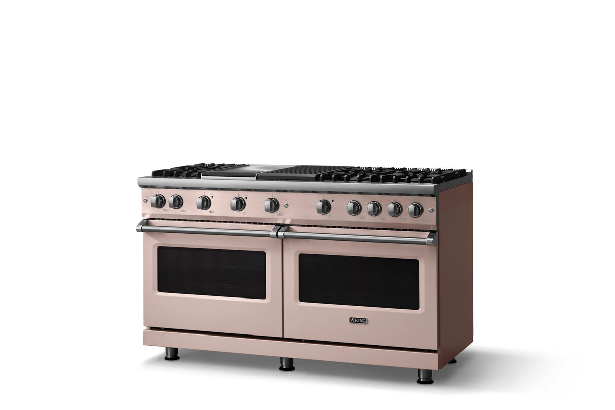60"W. Sealed Burner Gas Range (Finish: Blush, Trim: Polished Chrome, Fuel: Natural Gas)