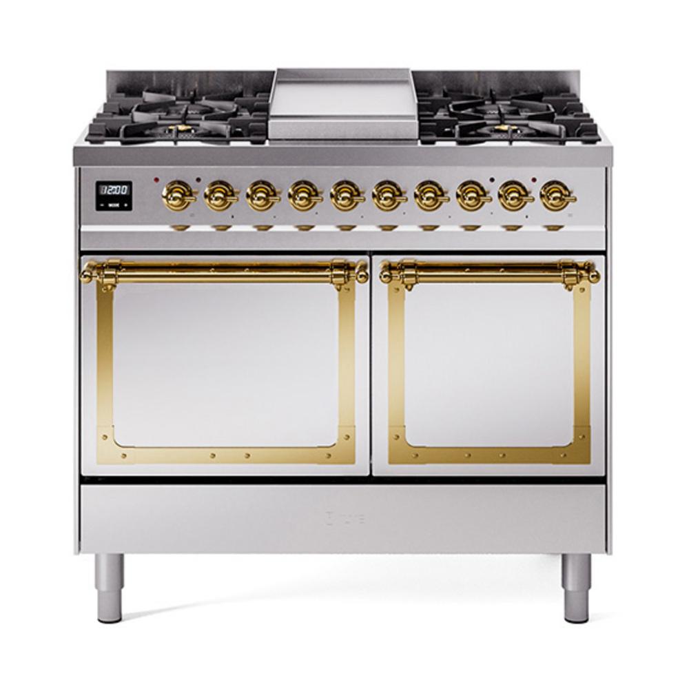 ILVE UND40FQNMPSSGLP Nostalgie II Noblesse 40 inch Dual Fuel Range (Liquid Propane, Solid Door, Stainless Steel, Brass)
