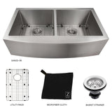 ZLINE 36 in. Niseko Farmhouse Apron Mount Double Bowl Stainless Steel Kitchen Sink with Bottom Grid (SA50D-36)