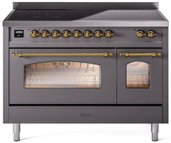 Nostalgie II 48 Inch Electric Freestanding Range in Matte Graphite with Brass Trim