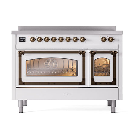 ILVE UNI486NMPWHB Nostalgie II Noblesse 48 inch Induction Range (Triple Glass Door, White, Burnished)