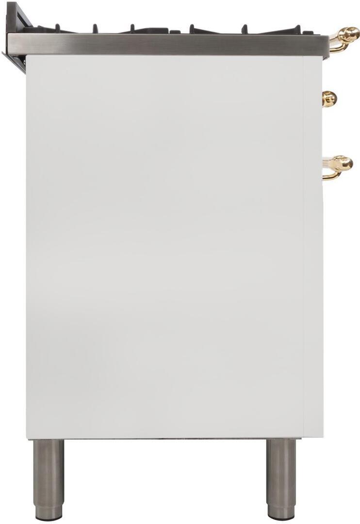 Nostalgie 36 Inch Gas Natural Gas Freestanding Range in White with Brass Trim
