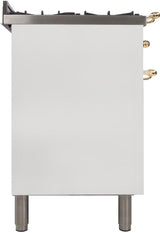 Nostalgie 36 Inch Gas Natural Gas Freestanding Range in White with Brass Trim