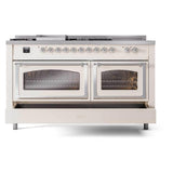 ILVE UN60FSNMPAWCLP Nostalgie II Noblesse 60 inch Dual Fuel Range (7 Sealed Burners + Griddle + French Top, Liquid Propane, Triple Glass Door, Antique White, Chrome)