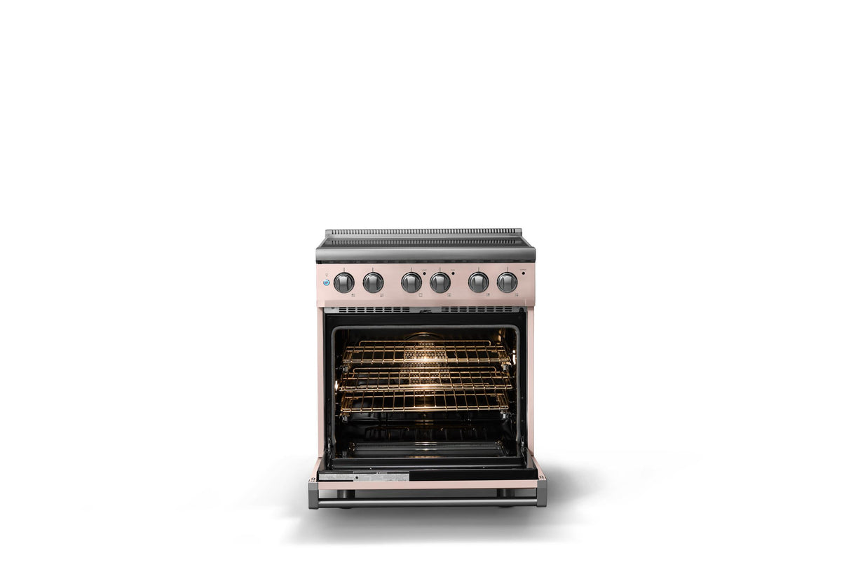 30"W. Electric Range (Finish: Blush, Trim: Polished Chrome)