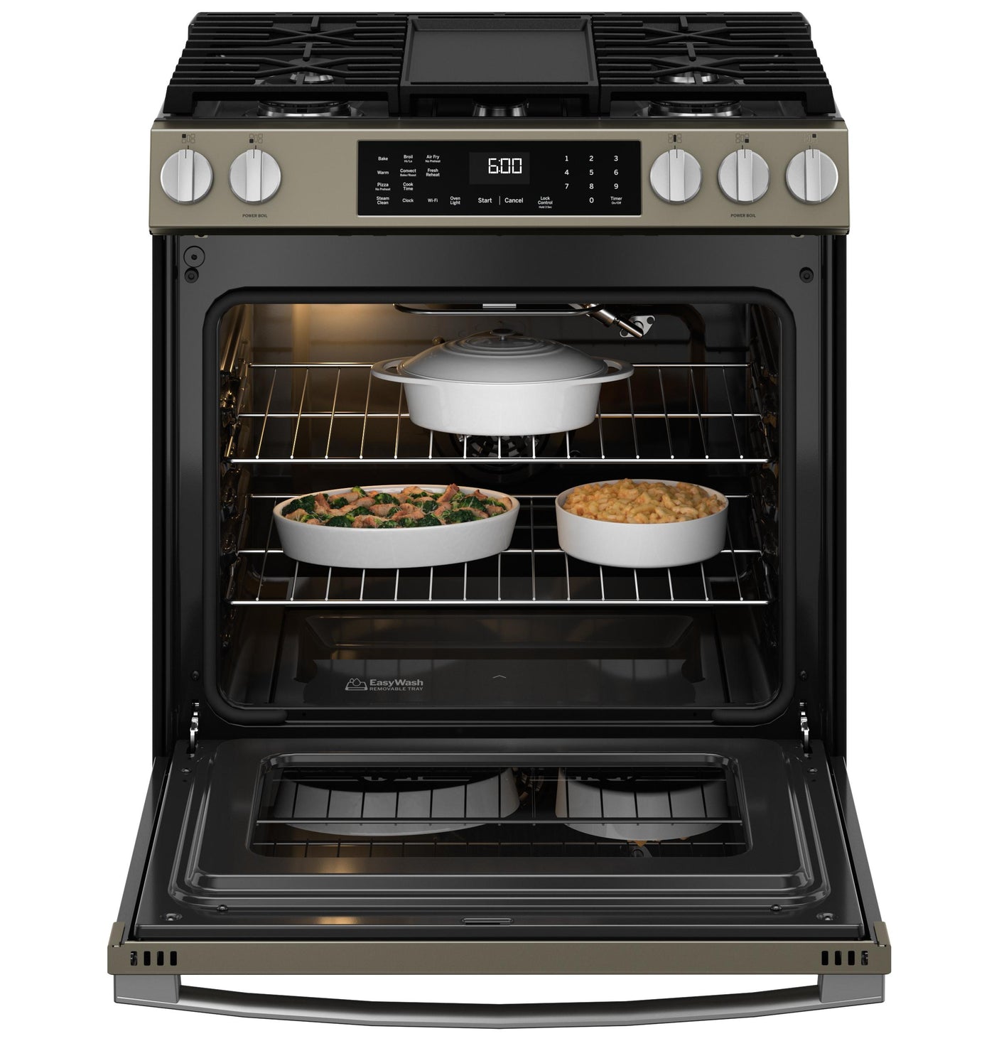 GE® 30" Slide-In Front-Control Convection Gas Range with No Preheat Air Fry and EasyWash™ Oven Tray