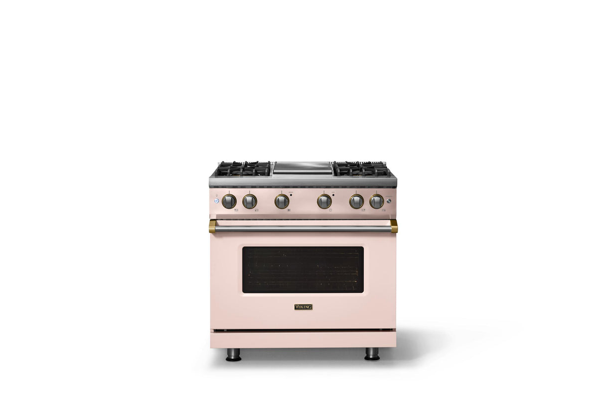 36"W. Sealed Burner Gas Range (Burner: 4g, Finish: Blush, Trim: Brushed Brass, Fuel: Natural Gas)