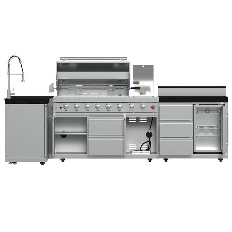 FORNO Bulnes 40-Inch BBQ, 95,000 BTU, 5 Burners, Sear & Rotisserie Infrared with Side Burner, Stainless Steel Outdoor Kitchen with 1.8 cu.ft. Beverage Center & Black Granite Countertops