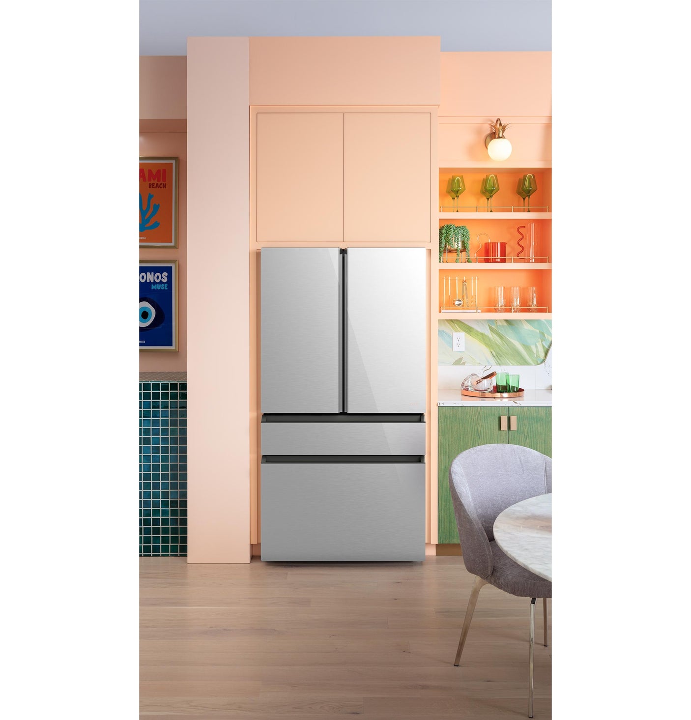 Café™ ENERGY STAR® 28.7 Cu. Ft. Smart 4-Door French-Door Refrigerator in Platinum Glass With Dual-Dispense AutoFill Pitcher