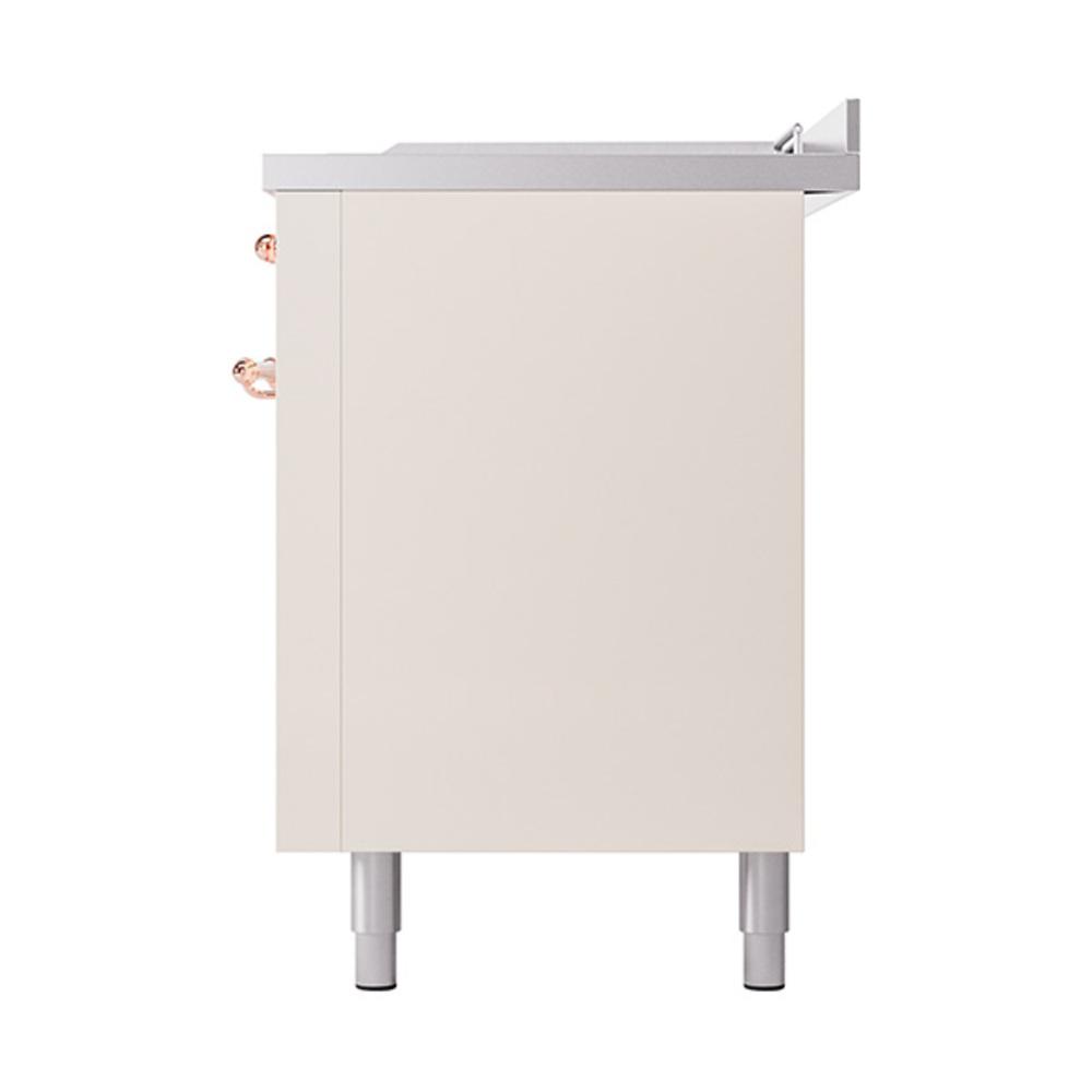 ILVE UN60FSQNMPAWP Nostalgie II Noblesse 60 inch Dual Fuel Range (7 Sealed Burners + Griddle + French Top, Natural Gas, Solid Door, Antique White, Copper)