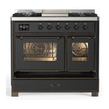 ILVE UMD40FNR3MGB Majestic III 40 inch Dual Fuel Range with 6 Burners and Griddle, Dual Function Burner up to 25,000 BTU (Natural Gas, Triple Glass Door, Graphite Matte, Burnished)