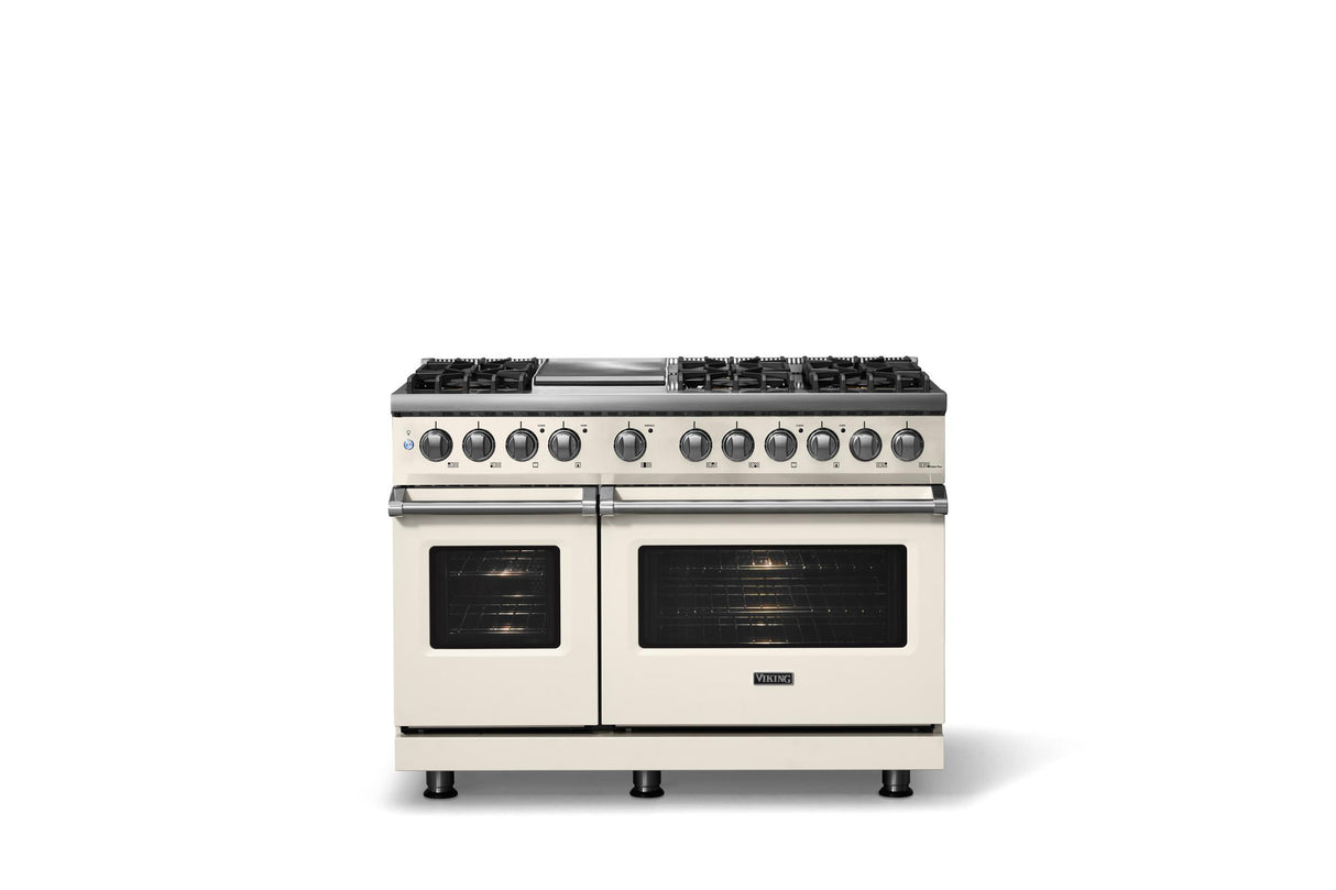 48"W. Dual Fuel Range (Burner: 6g, Finish: Pure White, Trim: Polished Chrome, Fuel: Natural Gas)