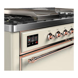 ILVE UM60FSQNR3AWPLP Majestic III 60 inch Dual Fuel Range with 7 Burners, Griddle and French Top, Dual Function Burner with up to 25,000 BTU (Liquid Propane, Solid Door, Antique White, Copper)