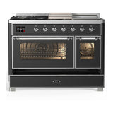 ILVE UM48FSNR3MGCLP Majestic III 48 inch Dual Fuel Range with 5 Black Brass Burners, Griddle and French Top, Dual Function Burner up to 25,000 BTU (Liquid Propane, Triple Glass Door, Graphite Matte, Chrome)
