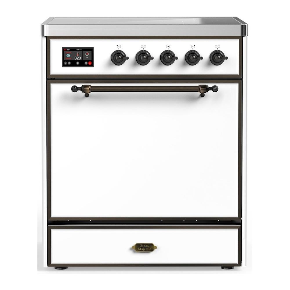 ILVE UMIB30QNR3WHB Majestic III 30 inch Induction Range with 4 Elements, 4 cu. ft. Oven Capacity (Solid Door, White, Burnished)