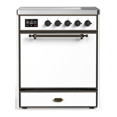 ILVE UMIB30QNR3WHB Majestic III 30 inch Induction Range with 4 Elements, 4 cu. ft. Oven Capacity (Solid Door, White, Burnished)