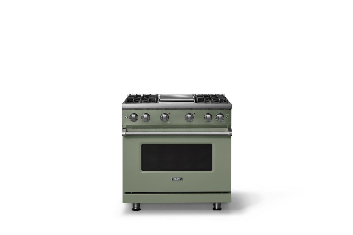 36"W. Sealed Burner Gas Range (Burner: 4g, Finish: Eucalyptus, Trim: Polished Chrome, Fuel: Natural Gas)
