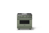 36"W. Sealed Burner Gas Range (Burner: 4g, Finish: Eucalyptus, Trim: Polished Chrome, Fuel: Propane)