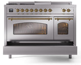 Nostalgie II 48 Inch Dual Fuel Natural Gas Freestanding Range in Stainless Steel with Brass Trim