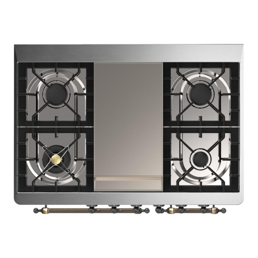 ILVE UMD40FQNR3AWBLP Majestic III 40 inch Dual Fuel Range with 6 Burners and Griddle, Dual Function Burner up to 25,000 BTU (Liquid Propane, Solid Door, Antique White, Burnished)