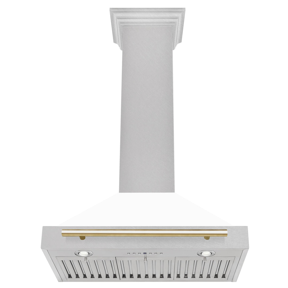 ZLINE 30 in. Autograph Edition Convertible Fingerprint Resistant DuraSnow Stainless Steel Range Hood with White Matte Shell and Champagne Bronze Handle (KB4SNZ-WM30-CB) [Color: Gold Accents]