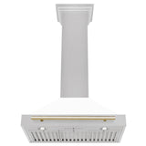 ZLINE 30 in. Autograph Edition Convertible Fingerprint Resistant DuraSnow Stainless Steel Range Hood with White Matte Shell and Champagne Bronze Handle (KB4SNZ-WM30-CB) [Color: Gold Accents]