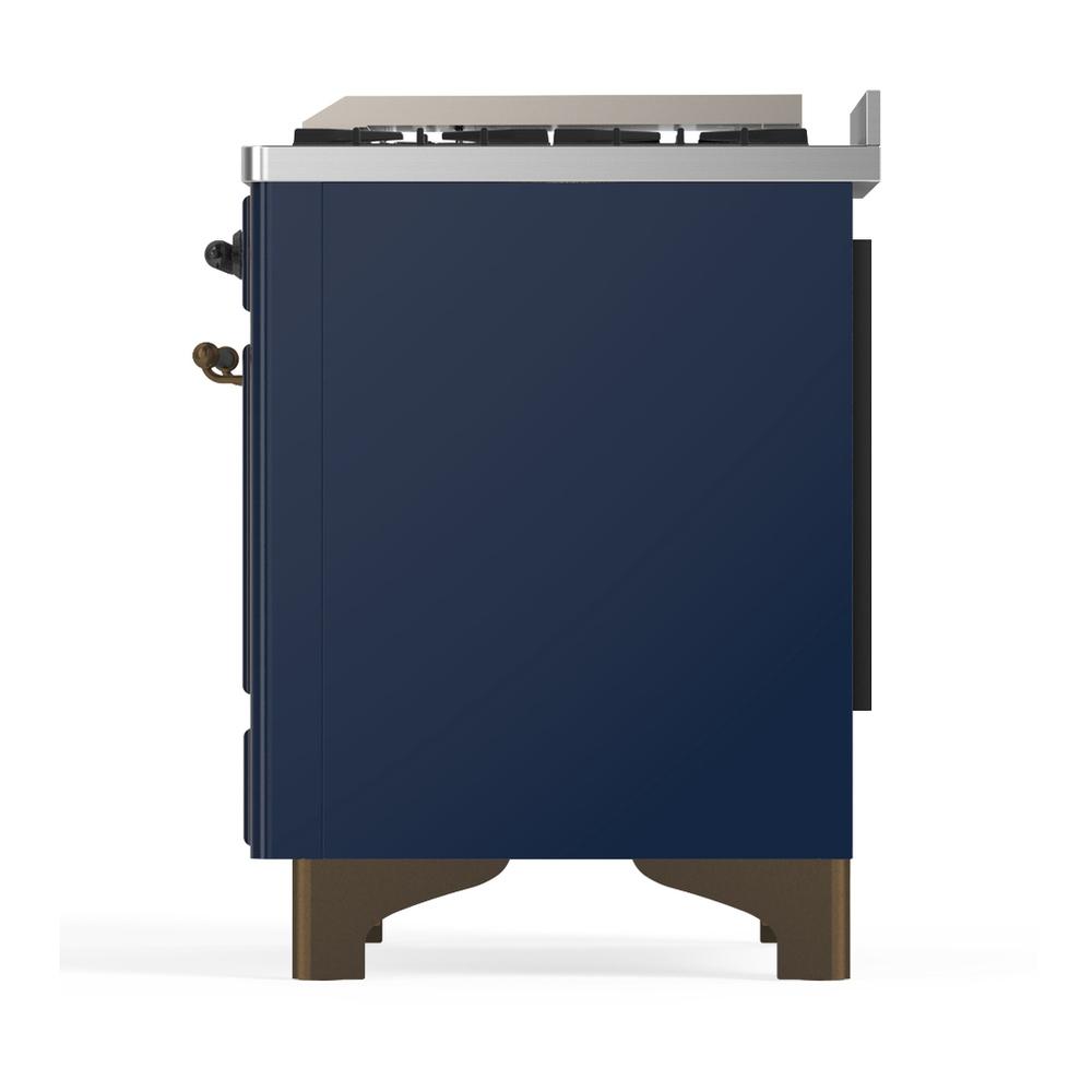 ILVE UM60FSQNR3MBBLP Majestic III 60 inch Dual Fuel Range with 7 Burners, Griddle and French Top, Dual Function Burner with up to 25,000 BTU (Liquid Propane, Solid Door, Midnight Blue, Burnished)