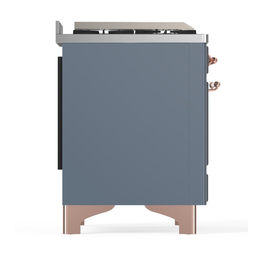 ILVE UM48FNR3BGPLP Majestic III 48 inch Dual Fuel Range with 8 Burners and Griddle, Dual Function Burner up to 25,000 BTU (Liquid Propane, Triple Glass Door, Blue Grey, Copper)