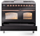 Nostalgie II 40 Inch Dual Fuel Natural Gas Freestanding Range in Glossy Black with Copper Trim