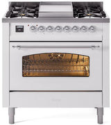 Nostalgie II 36 Inch Dual Fuel Liquid Propane Freestanding Range in White with Chrome Trim