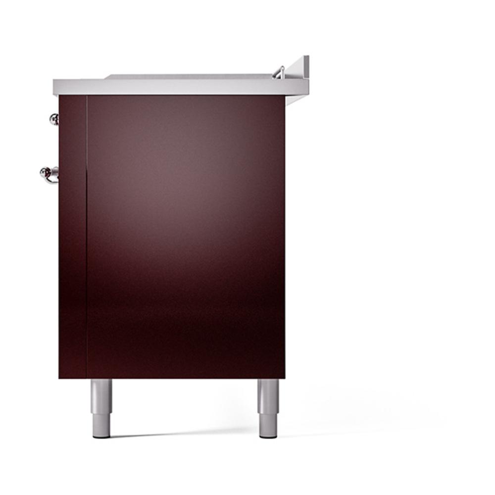 ILVE UN60FSQNMPBUC Nostalgie II Noblesse 60 inch Dual Fuel Range (7 Sealed Burners + Griddle + French Top, Natural Gas, Solid Door, Burgundy, Chrome)