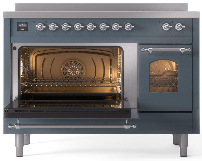 Nostalgie II 48 Inch Electric Freestanding Range in Blue Grey with Chrome Trim