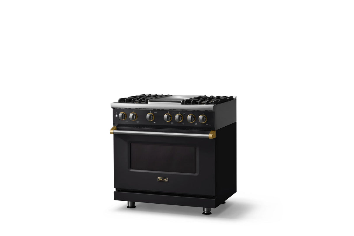36"W. Dual Fuel Range (Burner: 4g, Finish: Onyx, Trim: Polished Chrome, Fuel: Propane)