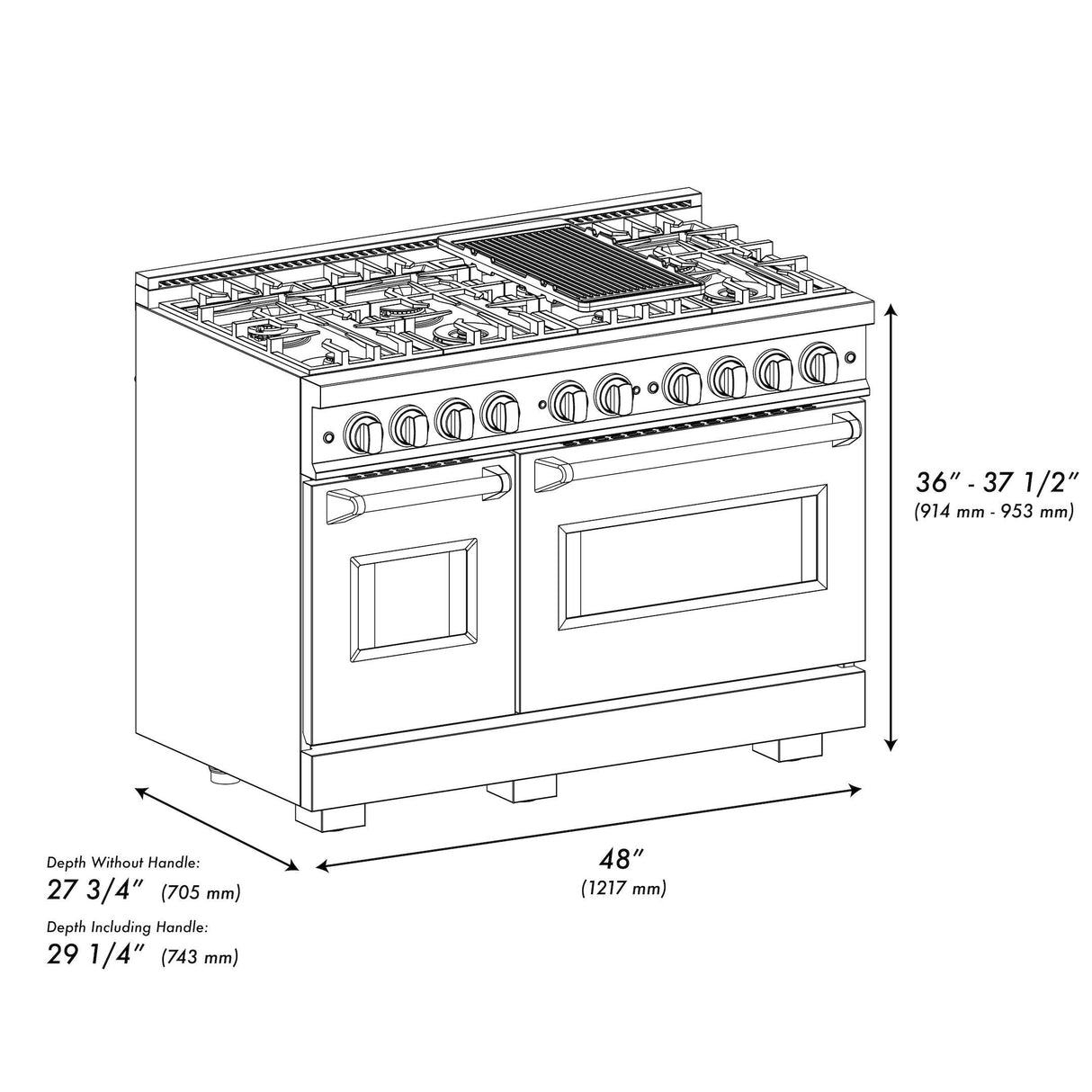 ZLINE Autograph Edition 48 in. 6.7 cu. ft. Classic Double Oven Dual Fuel Range with 8 Burner Gas Cooktop in Stainless Steel with White Matte Doors and Champagne Bronze Accents (CDRZ-WM-48-CB)