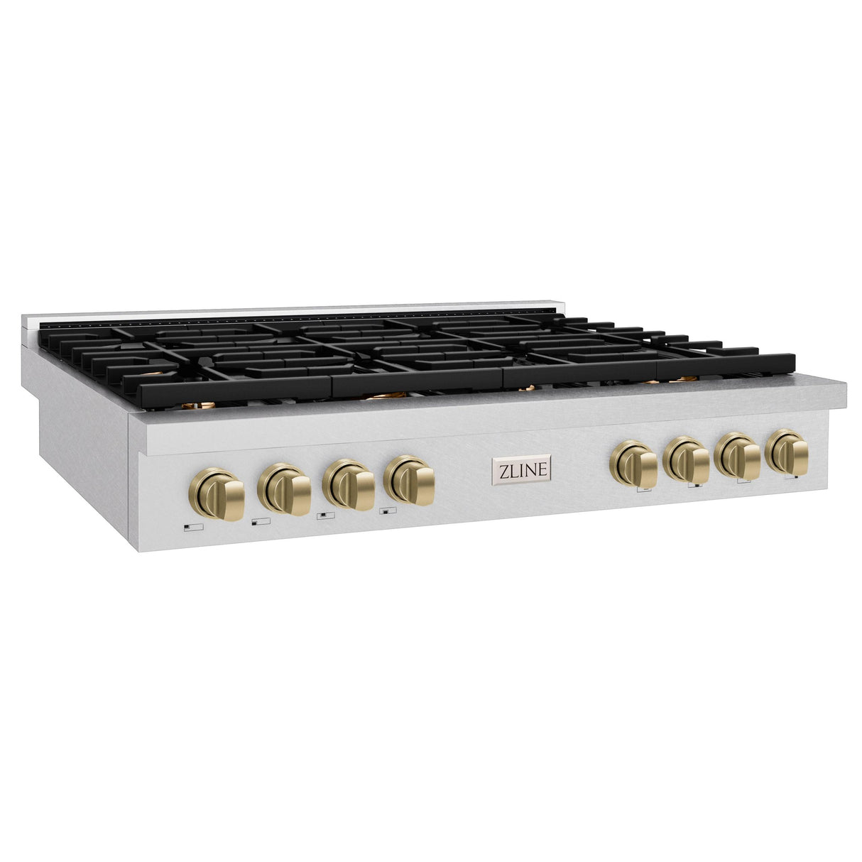 ZLINE 48 in. Autograph Edition Paramount Gas Rangetop with 8 Burners and Porcelain Cooktop in DuraSnow' Stainless Steel with Champagne Bronze Accents (SRTSZ-48-CB)