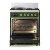 ILVE UM30NR3EGGLP Majestic III 30 inch Dual Fuel Range with 5 Black Brass Burners, Dual Function Burner up to 25,000 BTU (Liquid Propane, Triple Glass Door, Emerald Green, Brass)