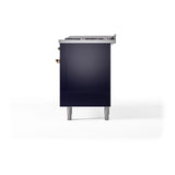 ILVE UN60FQNMPMBGLP Nostalgie II Noblesse 60 inch Dual Fuel Range (9 Sealed Burners + Griddle, Liquid Propane, Solid Door, Midnight Blue, Brass)
