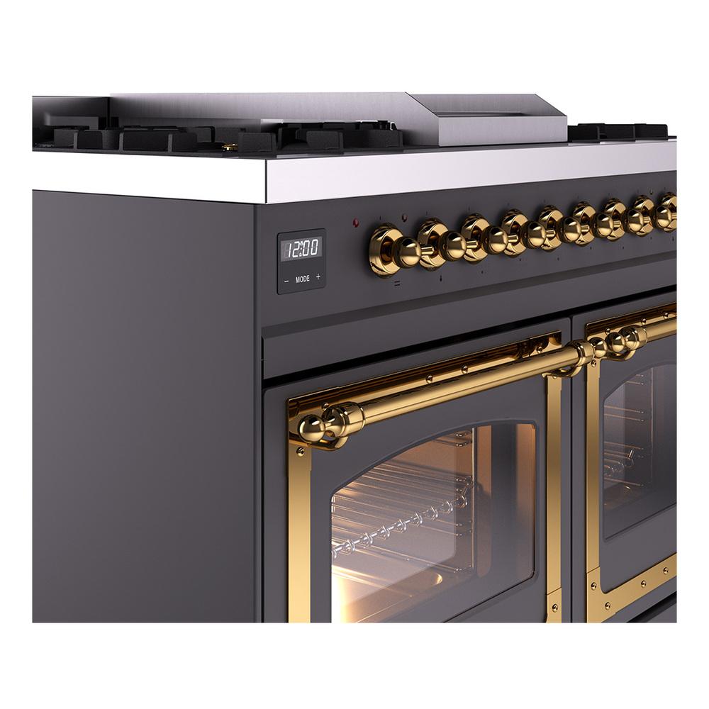 ILVE UND40FNMPMGGLP Nostalgie II Noblesse 40 inch Dual Fuel Range (Liquid Propane, Triple Glass Door, Graphite Matte, Brass)