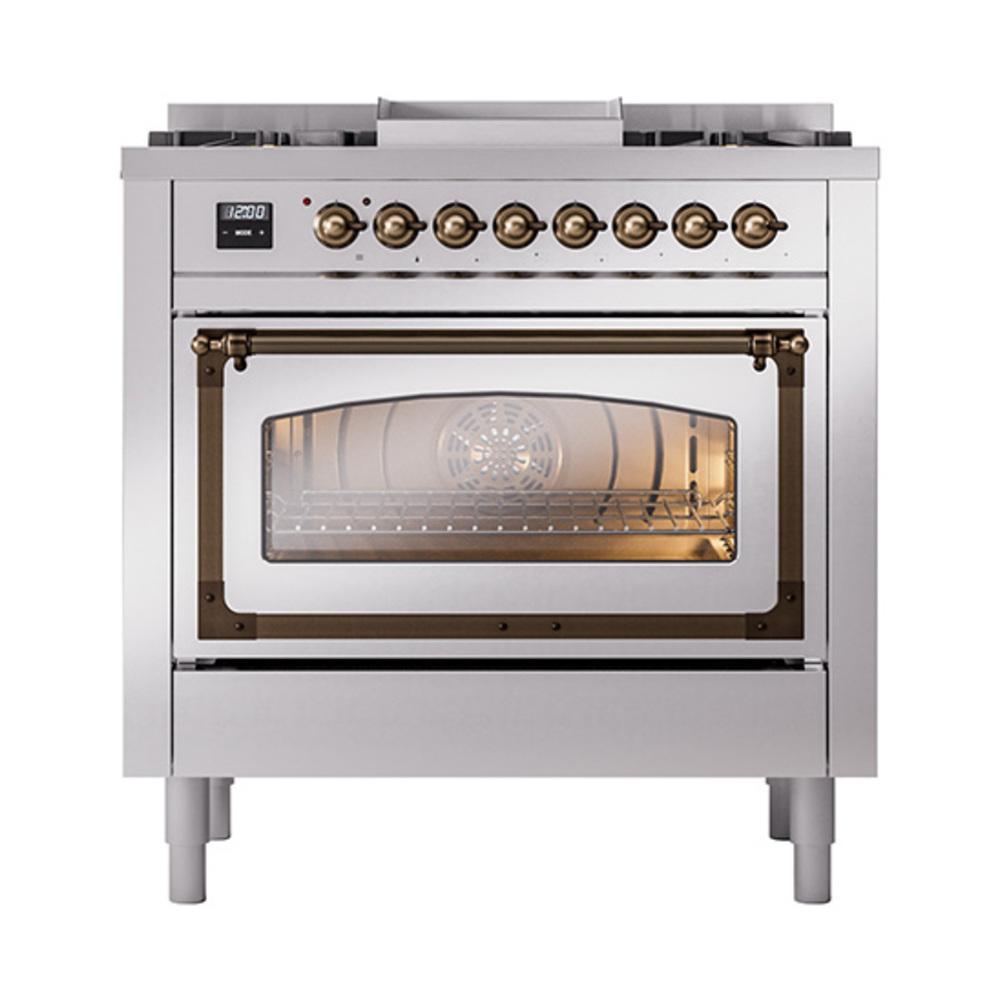 ILVE UN36FNMPSSB Nostalgie II Noblesse 36 inch Dual Fuel Range (Natural Gas, Triple Glass Door, Stainless Steel, Burnished)