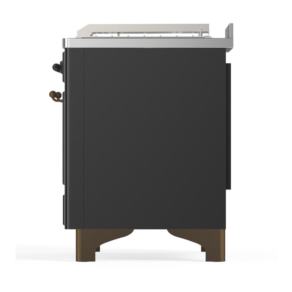 ILVE UM48FSNR3MGB Majestic III 48 inch Dual Fuel Range with 5 Black Brass Burners, Griddle and French Top, Dual Function Burner up to 25,000 BTU (Natural Gas, Triple Glass Door, Graphite Matte, Burnished)