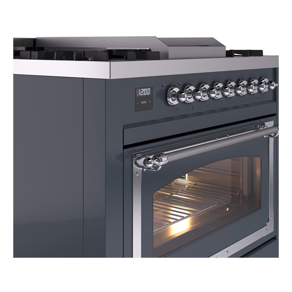 ILVE UN36FNMPBGC Nostalgie II Noblesse 36 inch Dual Fuel Range (Natural Gas, Triple Glass Door, Blue Grey, Chrome)