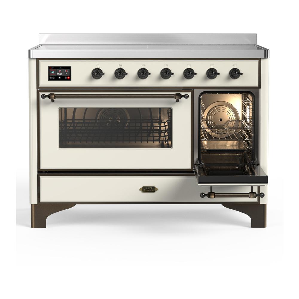 ILVE UMIB48NR3AWB Majestic III 48 inch Induction Range with 6 Elements, 5.02 cu. ft. Total Oven Capacity (Triple Glass Door, Antique White, Burnished)