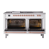 ILVE UN60FSQNMPRAPLP Nostalgie II Noblesse 60 inch Dual Fuel Range (7 Sealed Burners + Griddle + French Top, Liquid Propane, Solid Door, RAL, Copper)