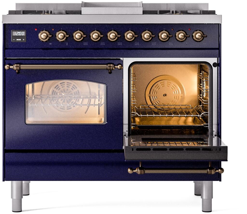 Nostalgie II 40 Inch Dual Fuel Natural Gas Freestanding Range in Blue with Bronze Trim