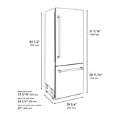 ZLINE Autograph Edition 30 in. 16.1 cu. ft. Built-In Bottom Freezer Refrigerator with Water Dispenser and Ice Maker in White Matte with Graphite Gray Interior and Polished Gold Accents (GRBIVZ-WM-30-G)