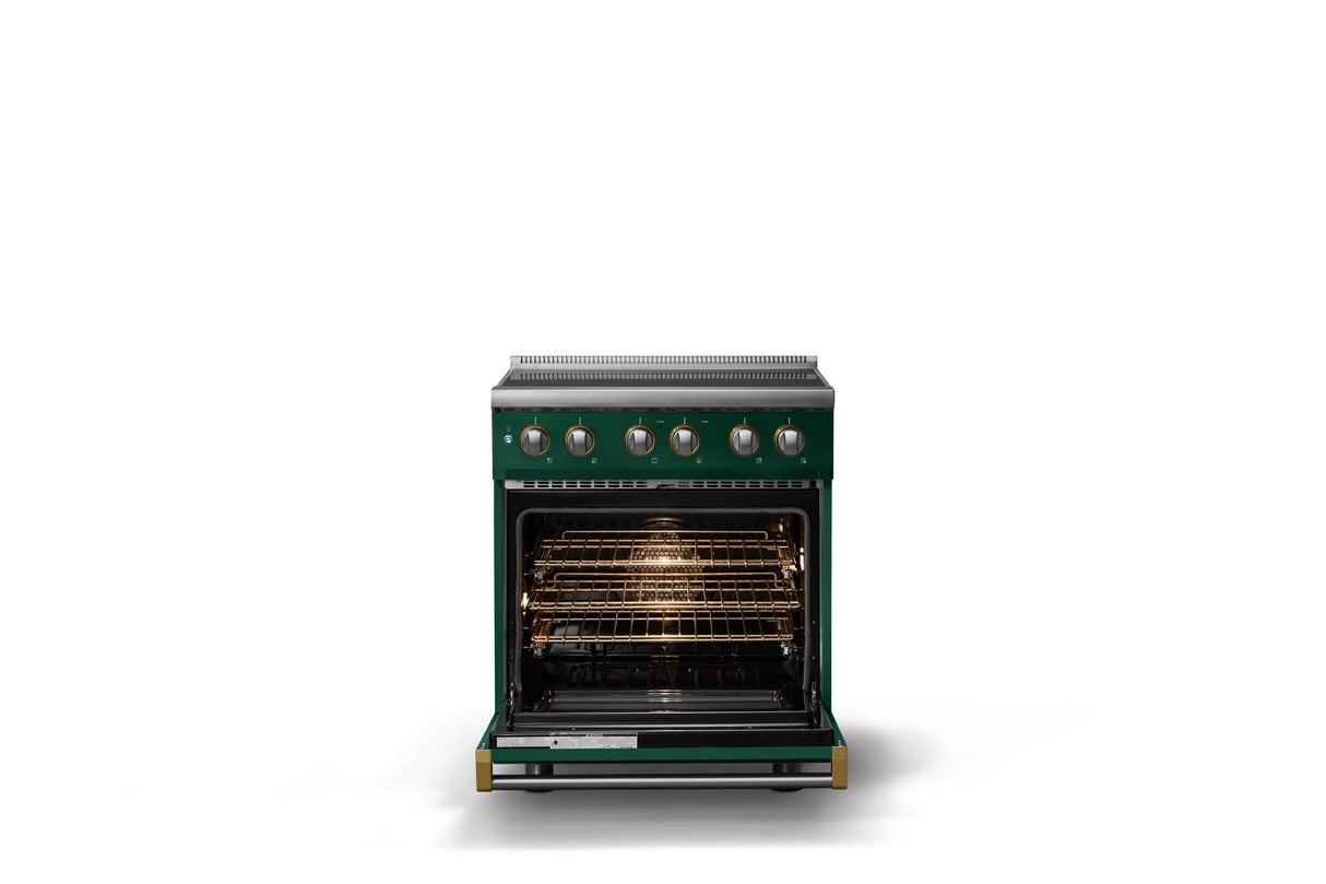 30"W. Induction Range (Finish: Ivy, Trim: Brushed Brass)